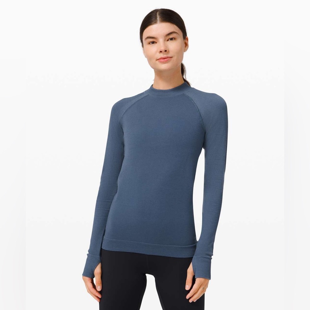 lululemon athletica keep the heat Long Sleeve Seamless Crew Top in Slate Blue